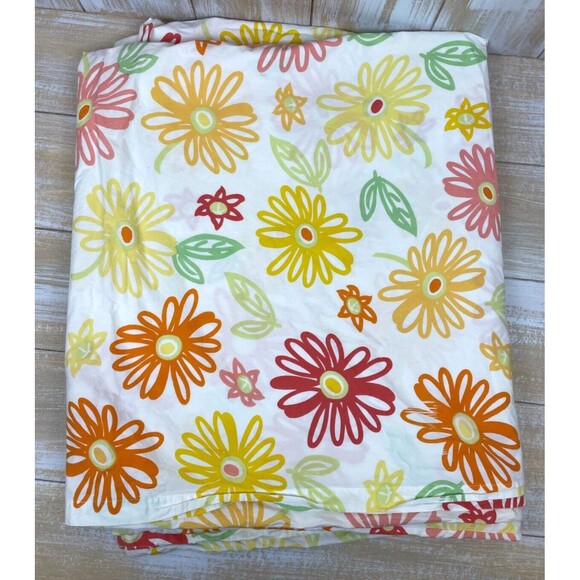 Vintage Pottery Barn Yellow Orange Pink Daisy Duvet Cover Full Size 80 x 91